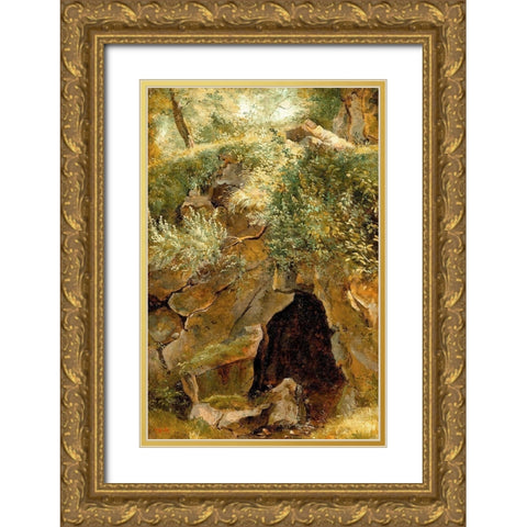 The Cave Gold Ornate Wood Framed Art Print with Double Matting by Rousseau, Pierre Etienne Theodore