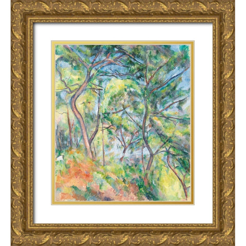 Sous-Bois Gold Ornate Wood Framed Art Print with Double Matting by Cezanne, Paul