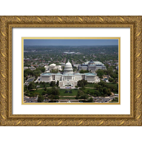 Aerial view, United States Capitol building, Washington, D.C. Gold Ornate Wood Framed Art Print with Double Matting by Highmith, Carol