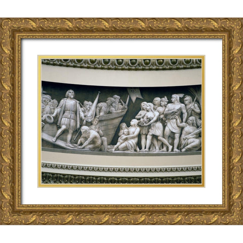 Landing of Columbus frieze in U.S. Capitol dome, Washington, D.C. Gold Ornate Wood Framed Art Print with Double Matting by Highmith, Carol