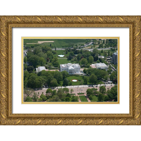 Aerial view of the White House, Washington, D.C. Gold Ornate Wood Framed Art Print with Double Matting by Highmith, Carol