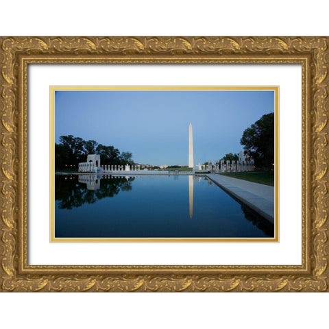 Reflecting pool on the National Mall with the Washington Monument reflected, Washington, D.C. Gold Ornate Wood Framed Art Print with Double Matting by Highmith, Carol