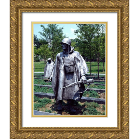 Stainless-steel trooper on patrol at the Korean War Veterans Memorial, Washington, D.C. Gold Ornate Wood Framed Art Print with Double Matting by Highmith, Carol