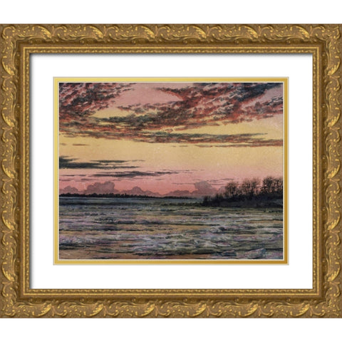 Sunset Over the Ice  Gold Ornate Wood Framed Art Print with Double Matting by Church, Frederic E.