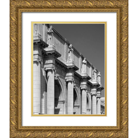 Union Station facade and sentinels, Washington, D.C. - Black and White Variant Gold Ornate Wood Framed Art Print with Double Matting by Highmith, Carol