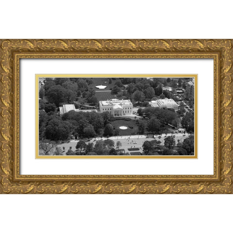 Aerial view of the White House, Washington, D.C. - Black and White Variant Gold Ornate Wood Framed Art Print with Double Matting by Highmith, Carol