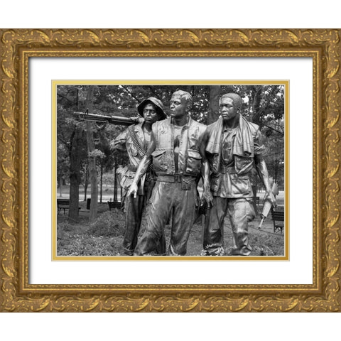Vietnam memorial soldiers by Frederick Hart, Washington, D.C. - Black and White Variant Gold Ornate Wood Framed Art Print with Double Matting by Highmith, Carol