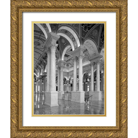 Great Hall, second floor, north. Library of Congress Thomas Jefferson Building, Washington, D.C. - B Gold Ornate Wood Framed Art Print with Double Matting by Highmith, Carol