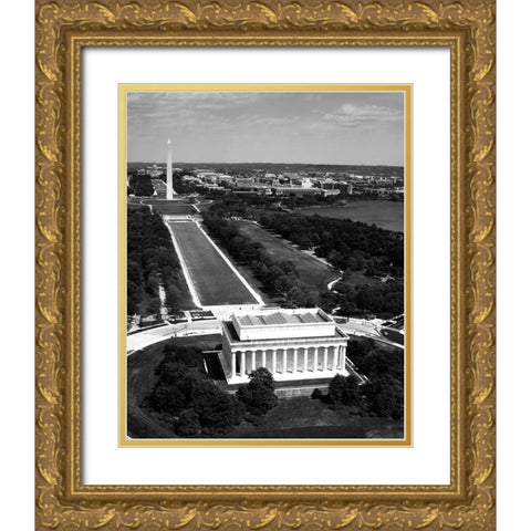 National Mall, Lincoln Memorial and Washington Monument, Washington D.C. - Black and White Variant Gold Ornate Wood Framed Art Print with Double Matting by Highmith, Carol