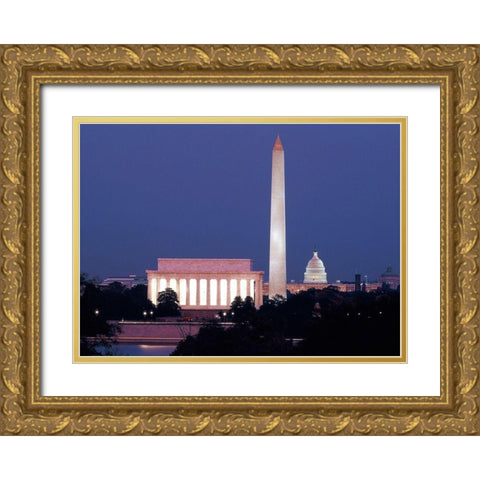 Our treasured monuments at night, Washington D.C. - Vintage Style Photo Tint Variant Gold Ornate Wood Framed Art Print with Double Matting by Highmith, Carol