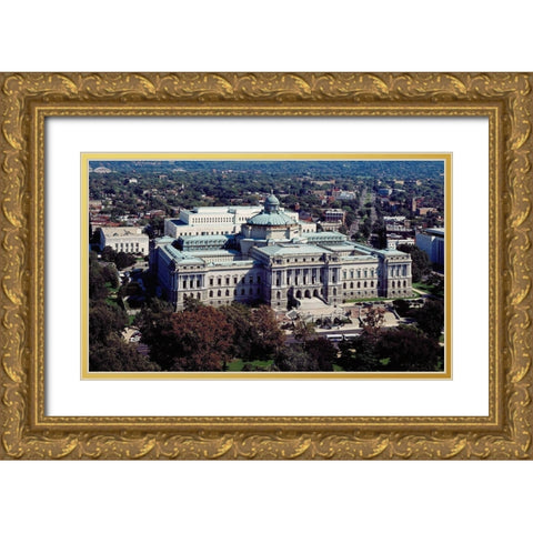 View of the Library of Congress Thomas Jefferson Building from the U.S. Capitol dome, Washington, D. Gold Ornate Wood Framed Art Print with Double Matting by Highmith, Carol