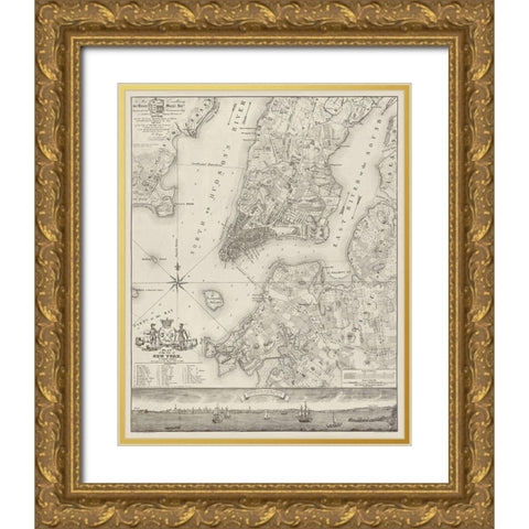 Plan of the City of New York, copied from the Ratzer Map. Surveyed in the Years 1766-1767. Gold Ornate Wood Framed Art Print with Double Matting by New York Common Council