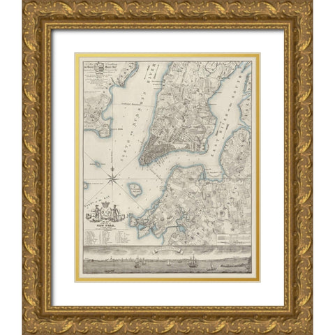 Plan of the City of New York, copied from the Ratzer Map - Decorative Blue Shading Gold Ornate Wood Framed Art Print with Double Matting by New York Common Council