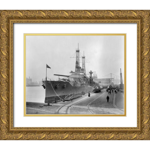 Battleship Texas in the Shipyard, ca. 1911 Gold Ornate Wood Framed Art Print with Double Matting by Bain News Svc.