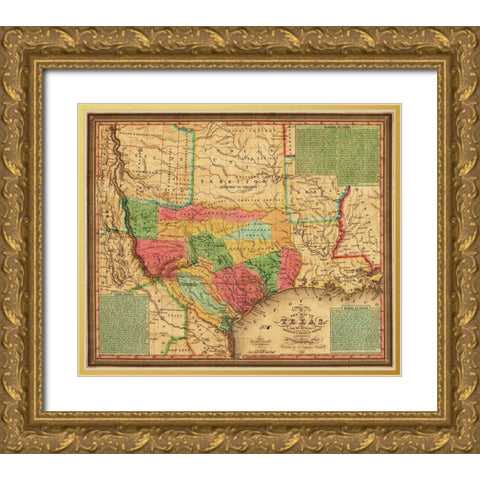New map of Texas : with the contiguous American and Mexican states, 1835 Gold Ornate Wood Framed Art Print with Double Matting by Mitchell, S. Augustus