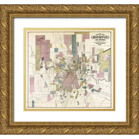 City of Houston and environs, 1895 Gold Ornate Wood Framed Art Print with Double Matting by Whitty & Stott