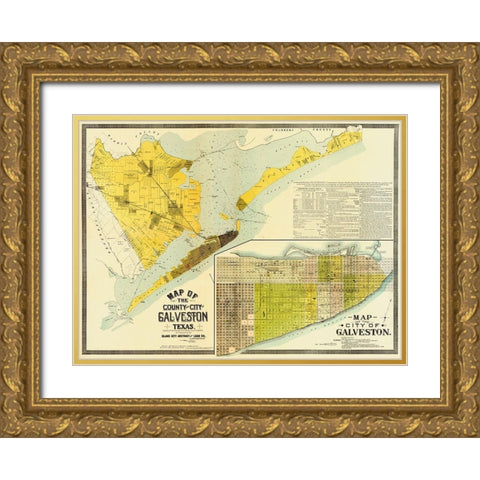 Map of the county and city of Galveston, Texas, 1891 Gold Ornate Wood Framed Art Print with Double Matting by Island City Abstract and Loan Co.