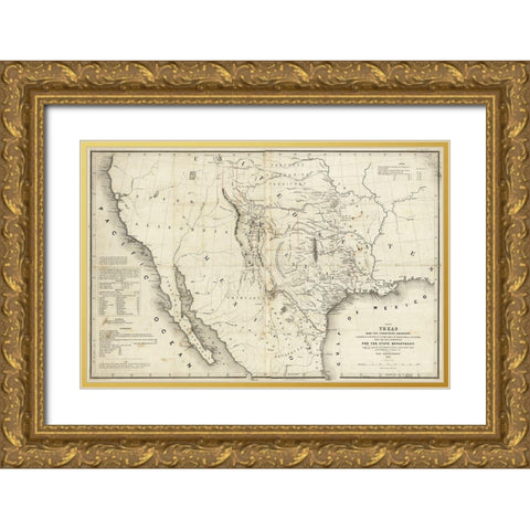 Map of Texas and the countries adjacent, 1844 Gold Ornate Wood Framed Art Print with Double Matting by Emory, William H.