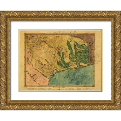 Mapa topografico de la provincia de Texas, ca 1822 Gold Ornate Wood Framed Art Print with Double Matting by Austin, Stephen F.