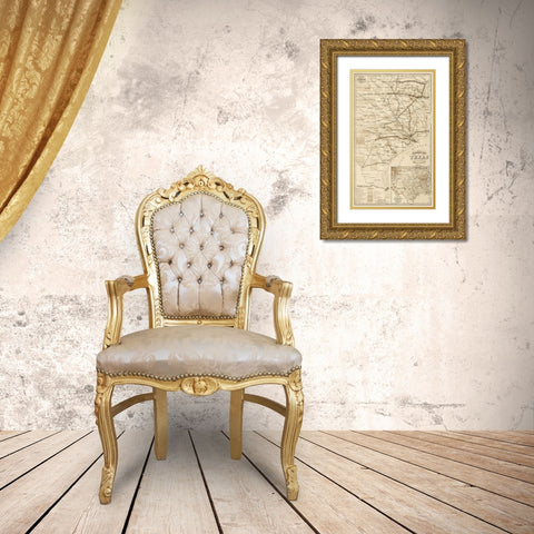 Grays railroad map of Texas - Decorative Sepia Gold Ornate Wood Framed Art Print with Double Matting by O.W. Gray & Son.