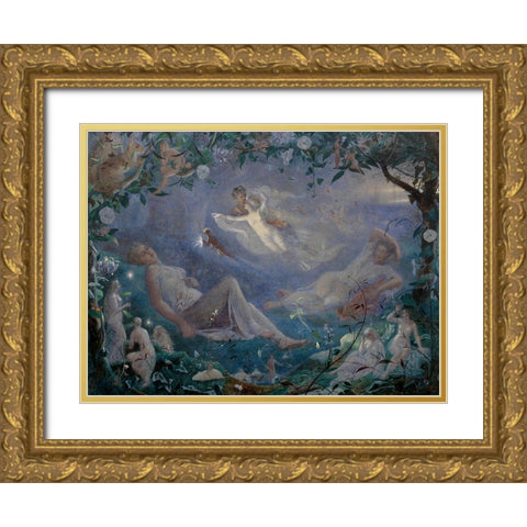 Scene from A Midsummer Nights Dream Gold Ornate Wood Framed Art Print with Double Matting by Simmons, John