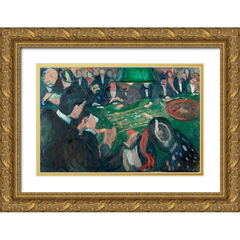 At the Roulette Table in Monte Carlo, 1892 Gold Ornate Wood Framed Art Print with Double Matting by Munch, Edvard