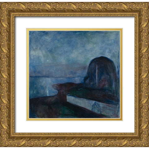 Starry Night, 1983 Gold Ornate Wood Framed Art Print with Double Matting by Munch, Edvard