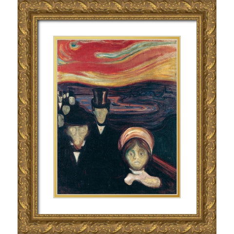 Anxiety, 1894 Gold Ornate Wood Framed Art Print with Double Matting by Munch, Edvard