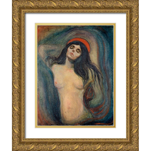 Madonna, 1894 Gold Ornate Wood Framed Art Print with Double Matting by Munch, Edvard