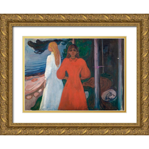 Red and White, 1899-1900 Gold Ornate Wood Framed Art Print with Double Matting by Munch, Edvard