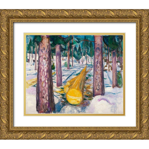The Yellow Log, 1912 Gold Ornate Wood Framed Art Print with Double Matting by Munch, Edvard