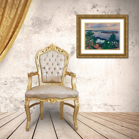 Train Smoke, 1900 Gold Ornate Wood Framed Art Print with Double Matting by Munch, Edvard