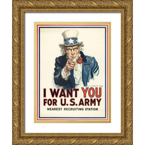 I want you for U.S. Army, c. 1917 Gold Ornate Wood Framed Art Print with Double Matting by Flagg, James Montgomery