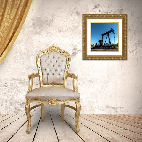 A pumpjack in Wichita County, TX Gold Ornate Wood Framed Art Print with Double Matting by Highmith, Carol