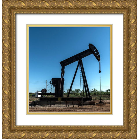 A pumpjack in Wichita County, TX Gold Ornate Wood Framed Art Print with Double Matting by Highmith, Carol