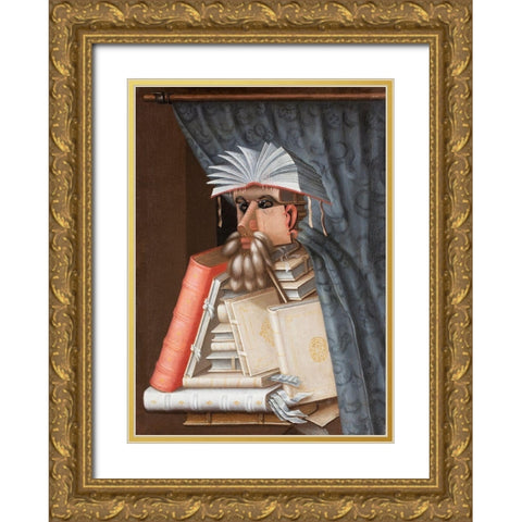 The Librarian Gold Ornate Wood Framed Art Print with Double Matting by Arcimboldo, Giuseppe