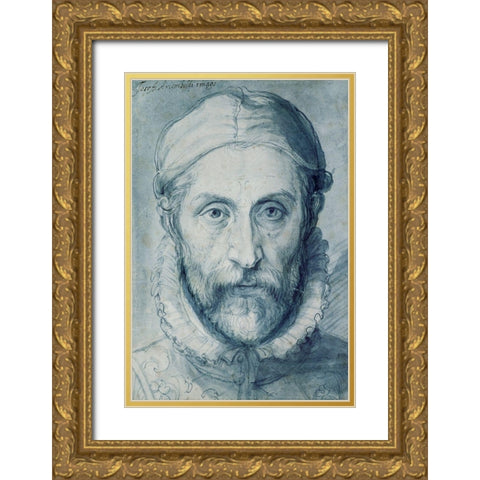 Self Portrait Gold Ornate Wood Framed Art Print with Double Matting by Arcimboldo, Giuseppe