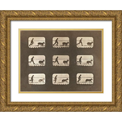 Motion Study: Man Chasing A Goat Gold Ornate Wood Framed Art Print with Double Matting by Muybridge, Eadweard J.