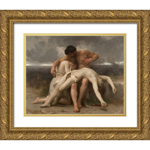 The First Mourning, 1888 Gold Ornate Wood Framed Art Print with Double Matting by Bouguereau, William-Adolphe