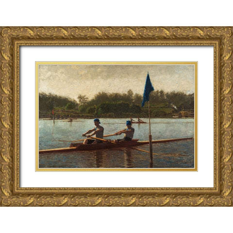The Biglin Brothers Turning the Stake Gold Ornate Wood Framed Art Print with Double Matting by Eakins, Thomas