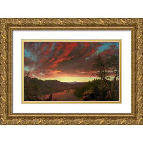 Twilight in the Wilderness Gold Ornate Wood Framed Art Print with Double Matting by Church, Frederic Edwin