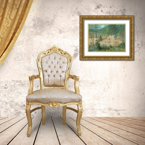 The Building of the Dam Gold Ornate Wood Framed Art Print with Double Matting by Weir, J Alden