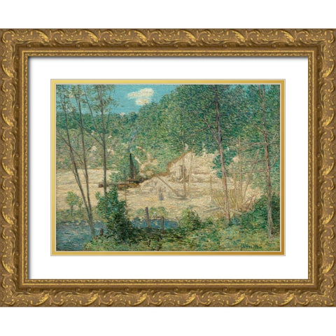 The Building of the Dam Gold Ornate Wood Framed Art Print with Double Matting by Weir, J Alden