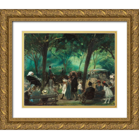 The Drive Central Park Gold Ornate Wood Framed Art Print with Double Matting by Glackens, William