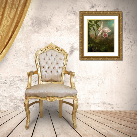 Orchid Blossoms Gold Ornate Wood Framed Art Print with Double Matting by Heade, Martin Johnson