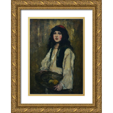 The Venetian Girl Gold Ornate Wood Framed Art Print with Double Matting by Duveneck, Frank