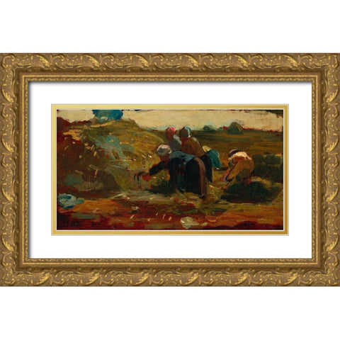 Women Working in a Field Gold Ornate Wood Framed Art Print with Double Matting by Homer, Winslow