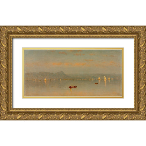 Haverstraw Bay Gold Ornate Wood Framed Art Print with Double Matting by Gifford, Sanford Robinson
