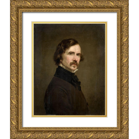 Self-Portrait Gold Ornate Wood Framed Art Print with Double Matting by Healy, Geogre Peter Alexander