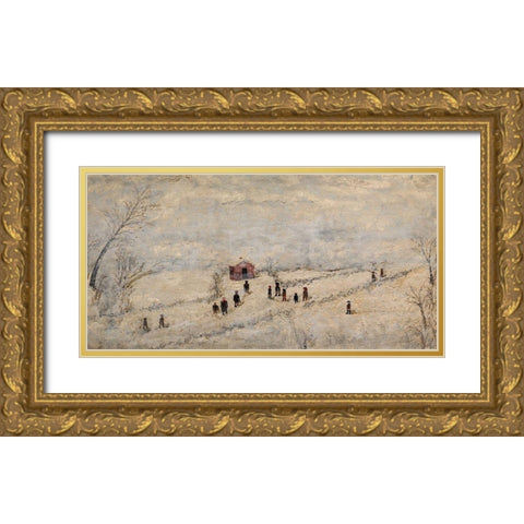 Snow Scene Gold Ornate Wood Framed Art Print with Double Matting by Case, Frank E